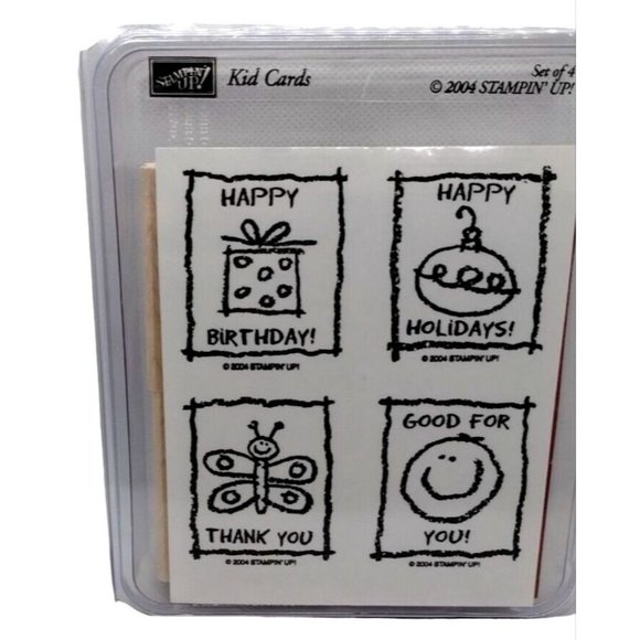 Stampin Up Kid Cards 4 Piece Rubber Stamp Kit Unmounted 2004 Holidays Thanks - Picture 3 of 5